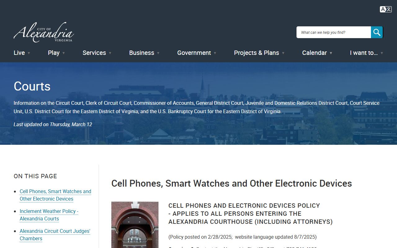 Alexandria Circuit Court Clerk page for Alexandria recent arrests