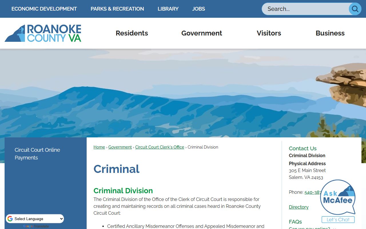 Roanoke County Virginia Recent Arrests Circuit Court Criminal Division page