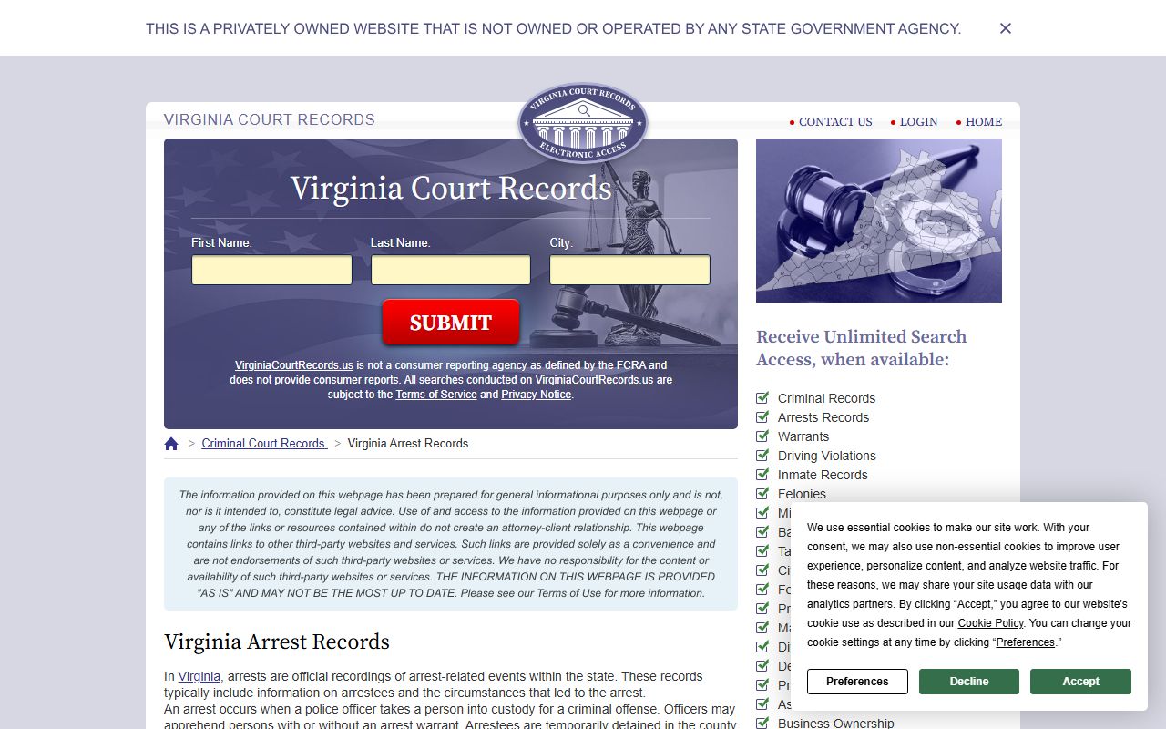 Staunton Recent Arrests Virginia court records statewide search
