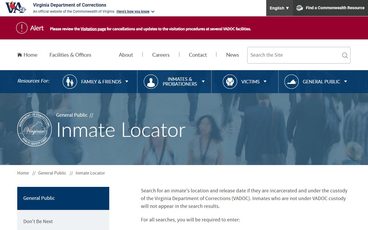 Virginia Department of Corrections inmate locator for recent arrests