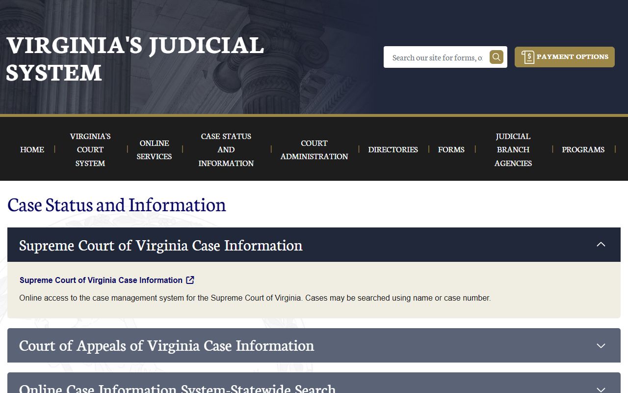 Virginia Judiciary Online Case Information System for recent arrests